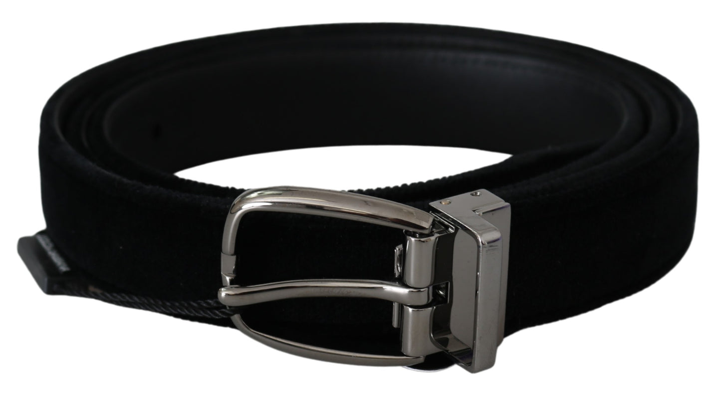 Schwarzer Samt Silber Metallschnalle Kleid Gürtel