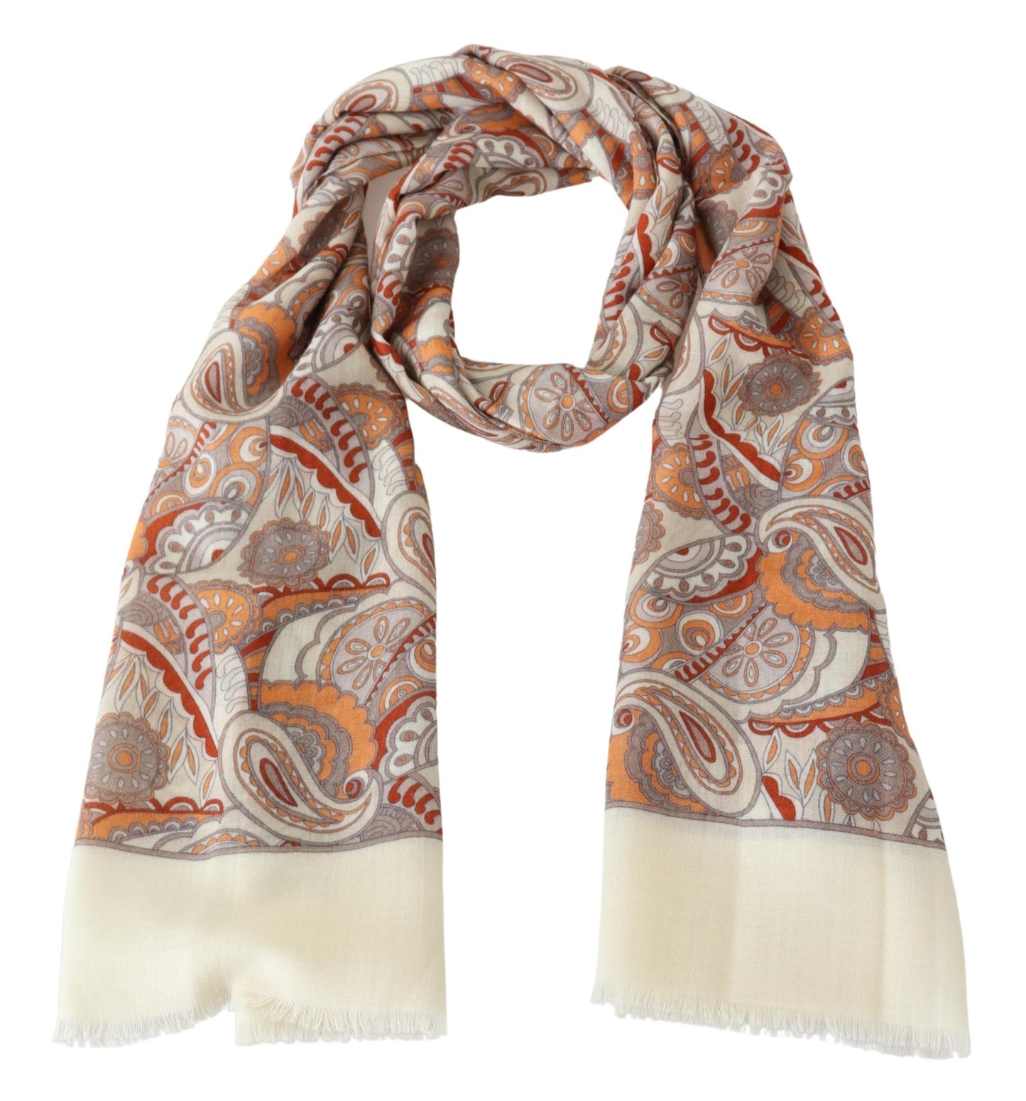 Beige Paisley Wolle Unisex Halstuch