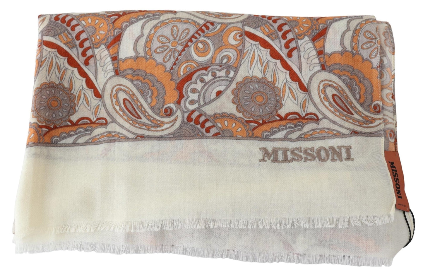 Beige Paisley Wolle Unisex Halstuch