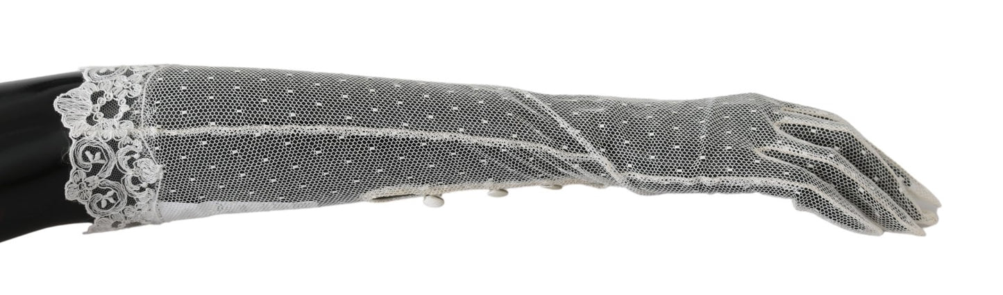 Weiße Spitze Ellenbogenlänge Handschuhe aus Baumwolle