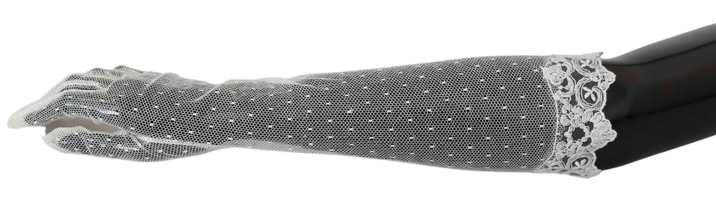 Weiße Spitze Ellenbogenlänge Handschuhe aus Baumwolle