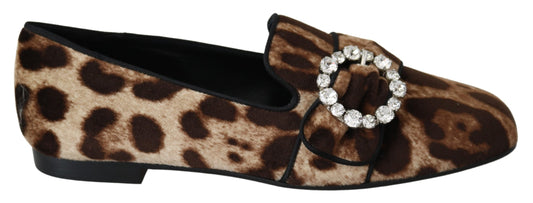 Braun Leopard Print Kristalle Loafers Flats Schuhe
