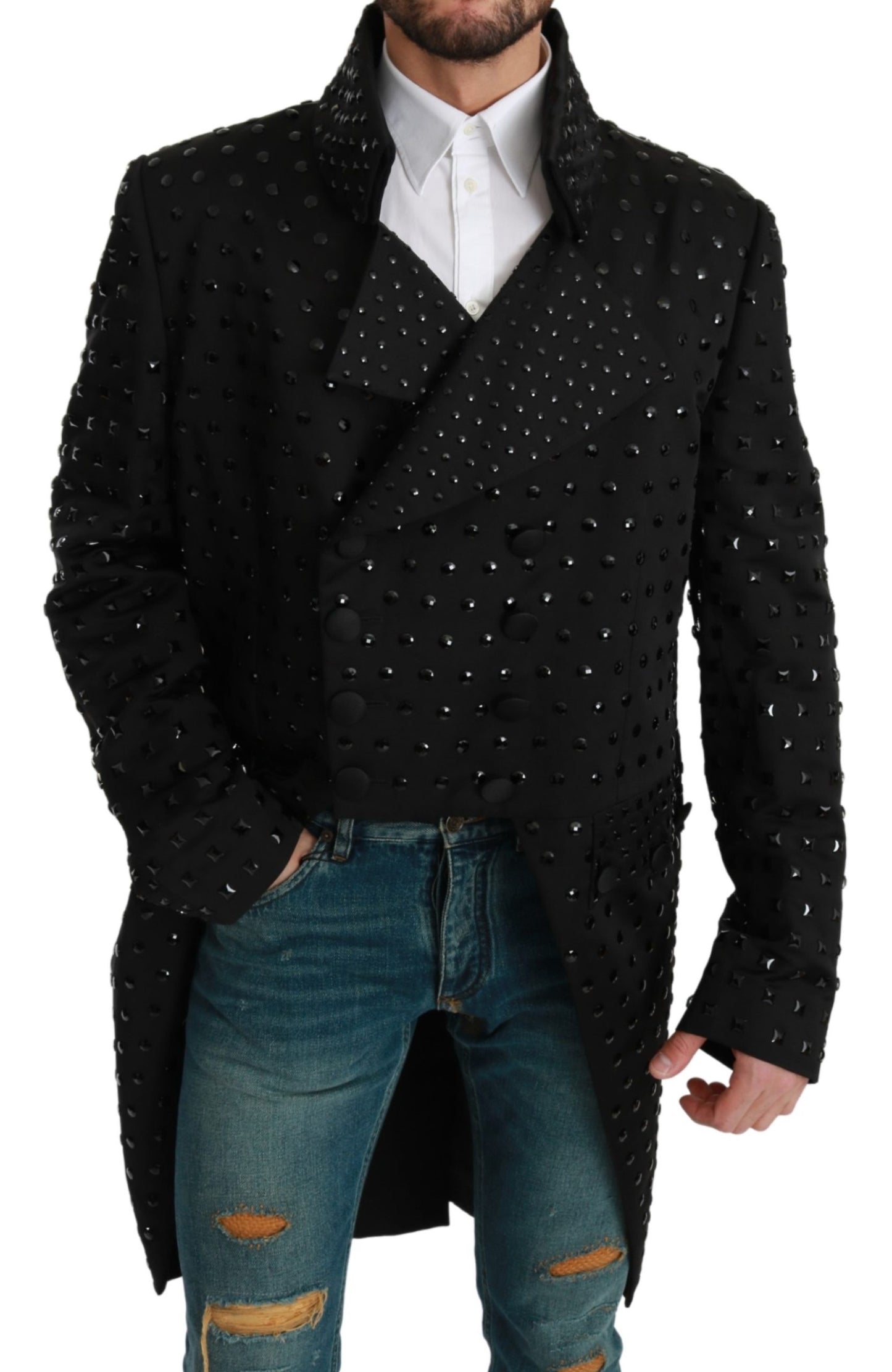 Schwarzer Seidenkristall Mantel Blazer