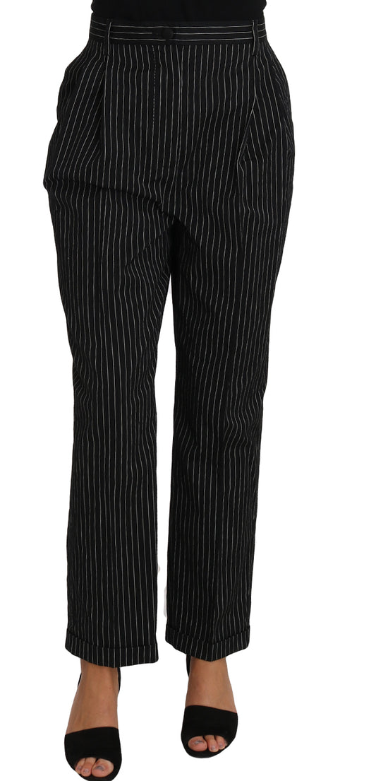Schwarze Pin Striped Dress Pants Gekürzte gerade Hose