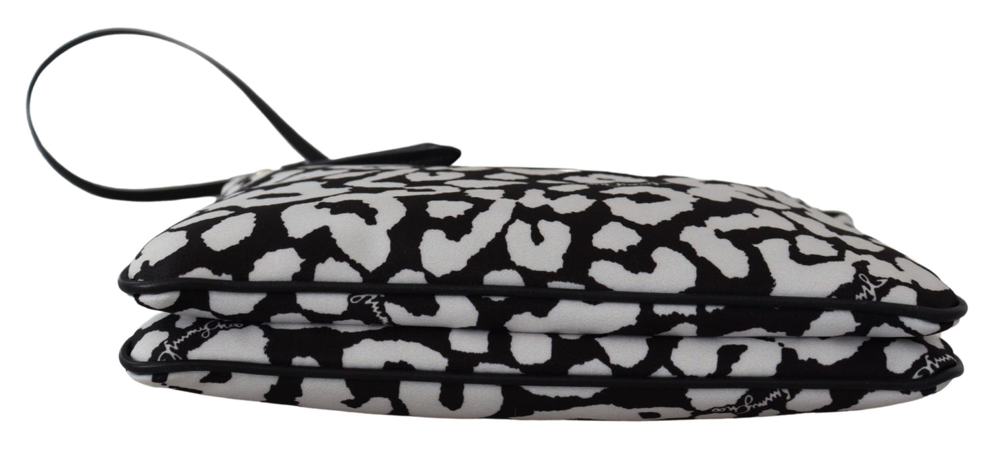 Candice Clutch Schultertasche aus weißem und schwarzem Nylon