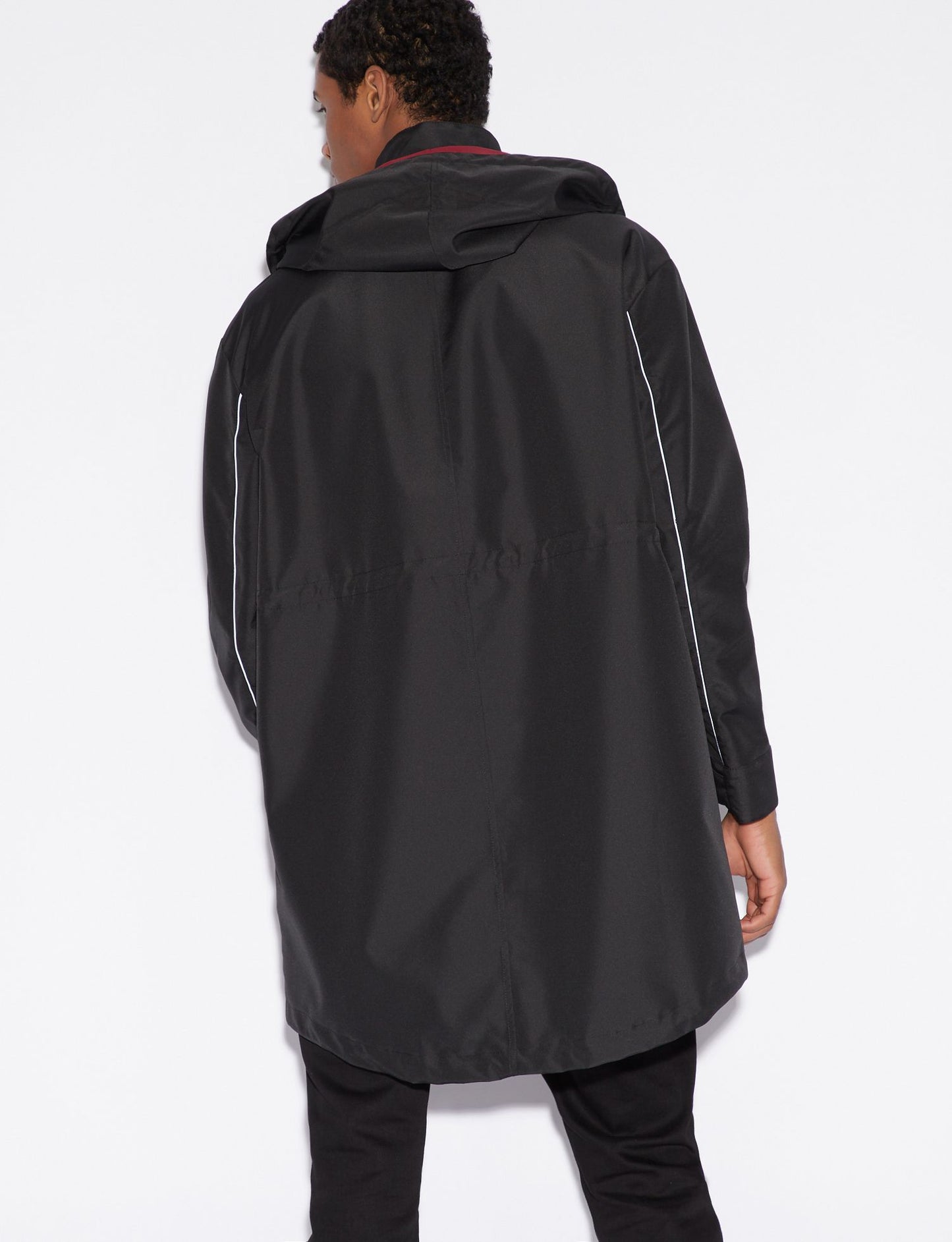 Schwarzer Polyester Trenchcoat mit Kapuze