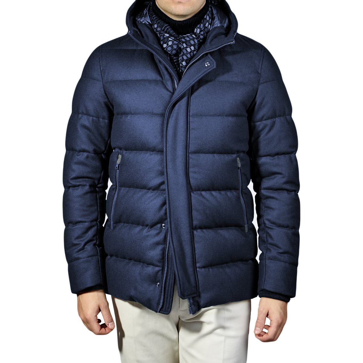 Blaue Daunenjacke aus Wollmischung