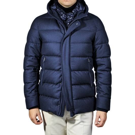 Blaue Daunenjacke aus Wollmischung