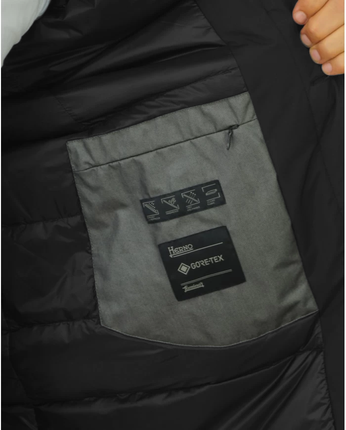 Schwarzer Polyester & Fluorfaser Regenmantel Jacke