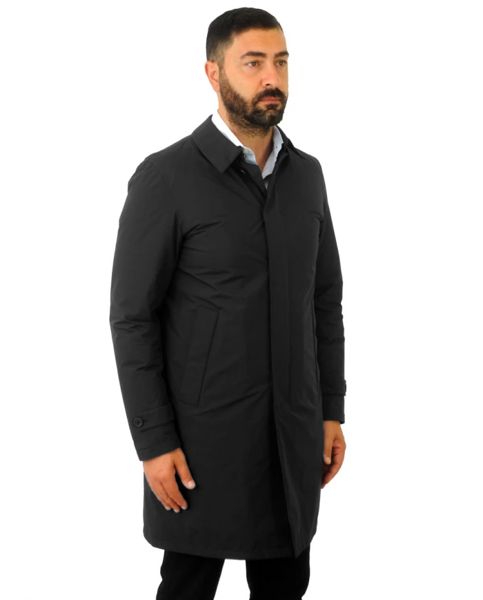 Schwarzer Polyester & Fluorfaser Regenmantel Jacke