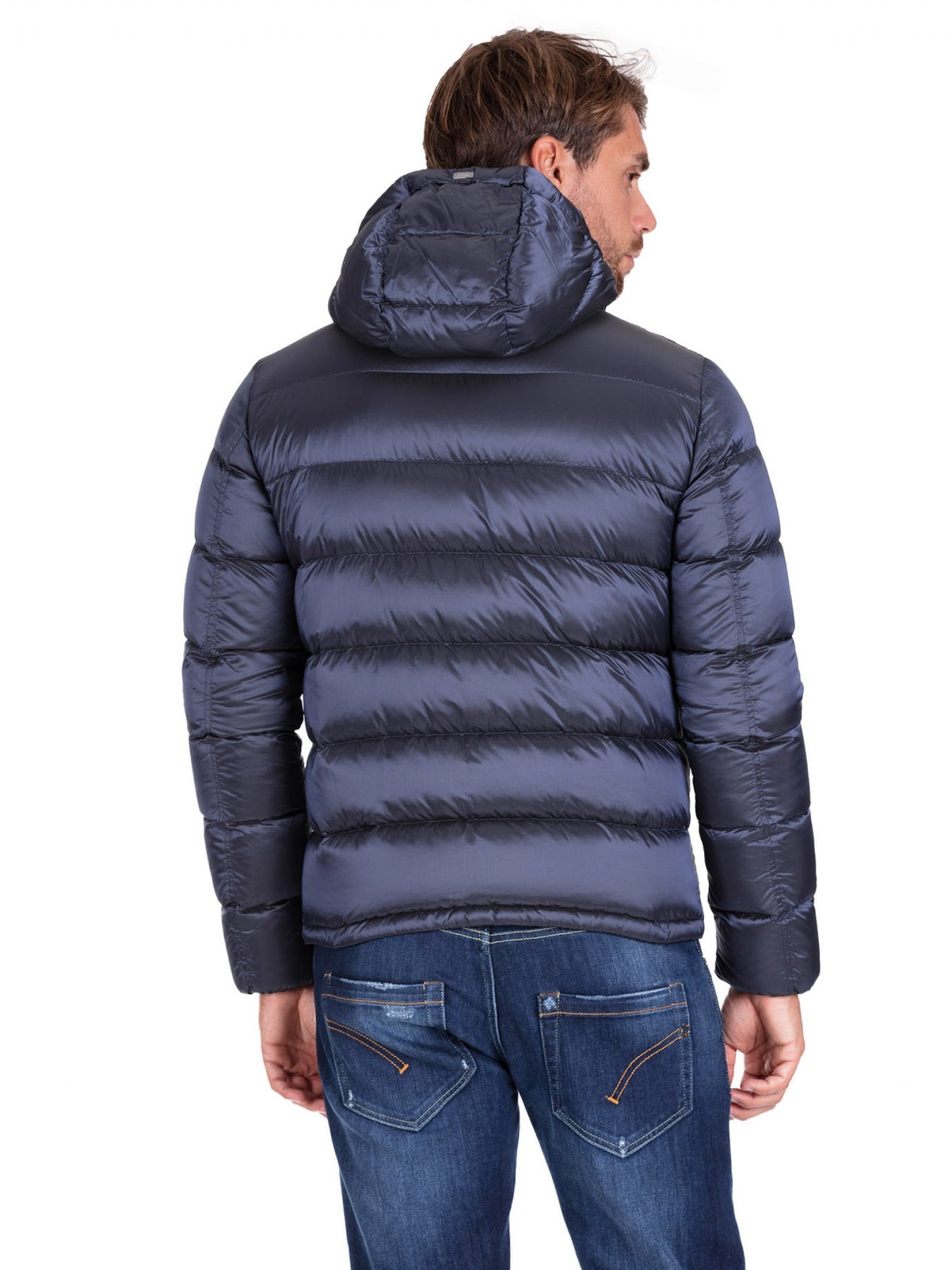 Blaue gepolsterte Bomberjacke aus Nylon