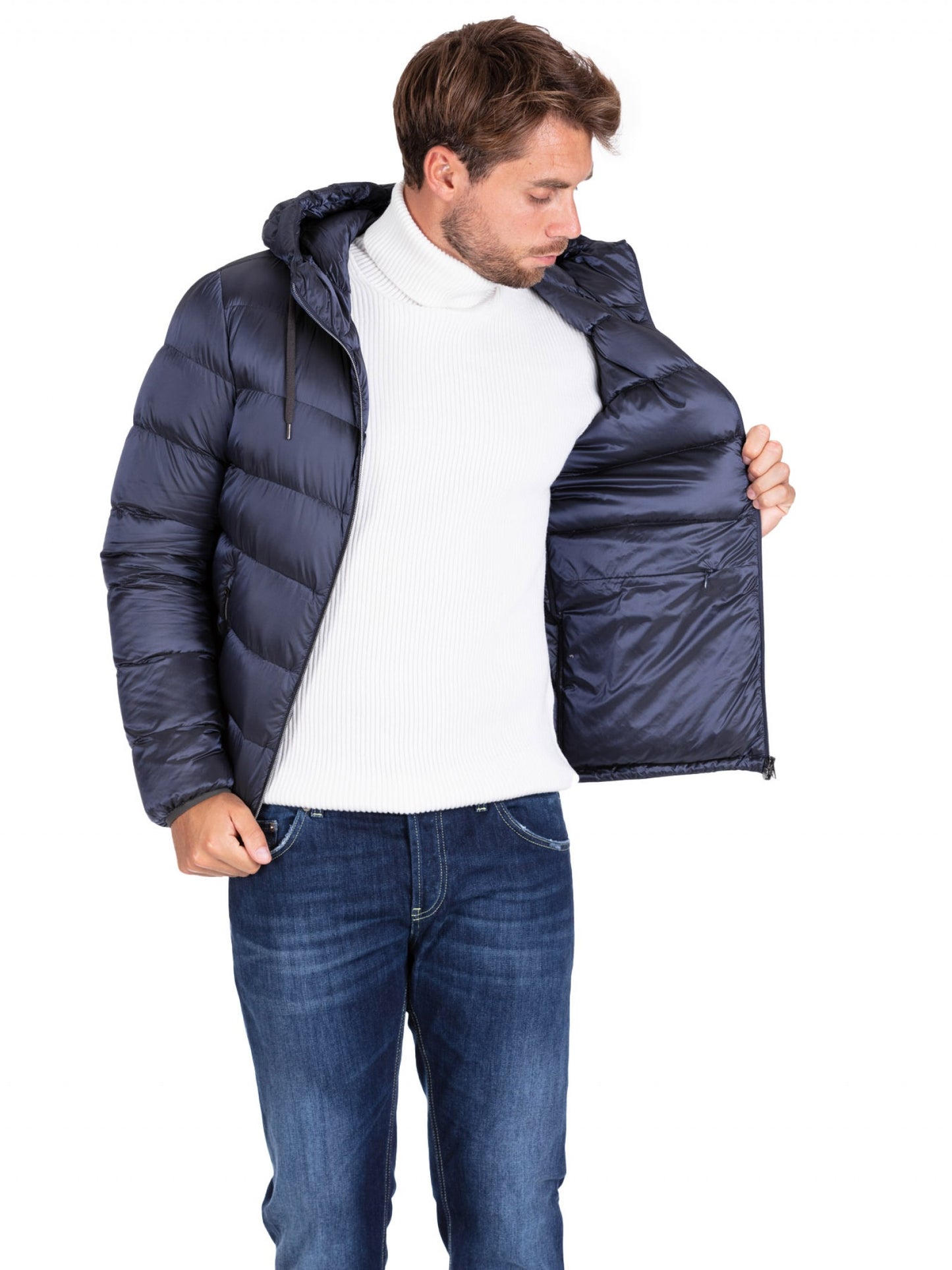 Blaue gepolsterte Bomberjacke aus Nylon