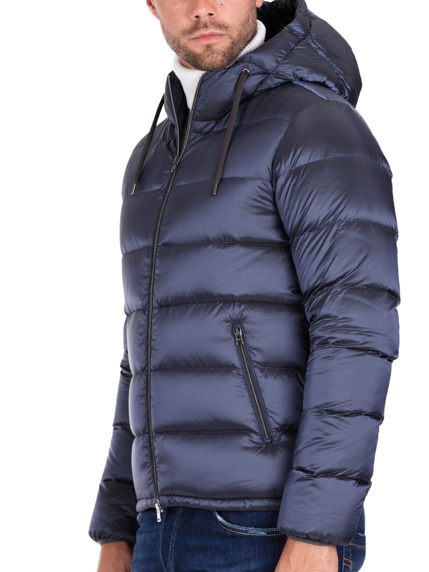 Blaue gepolsterte Bomberjacke aus Nylon