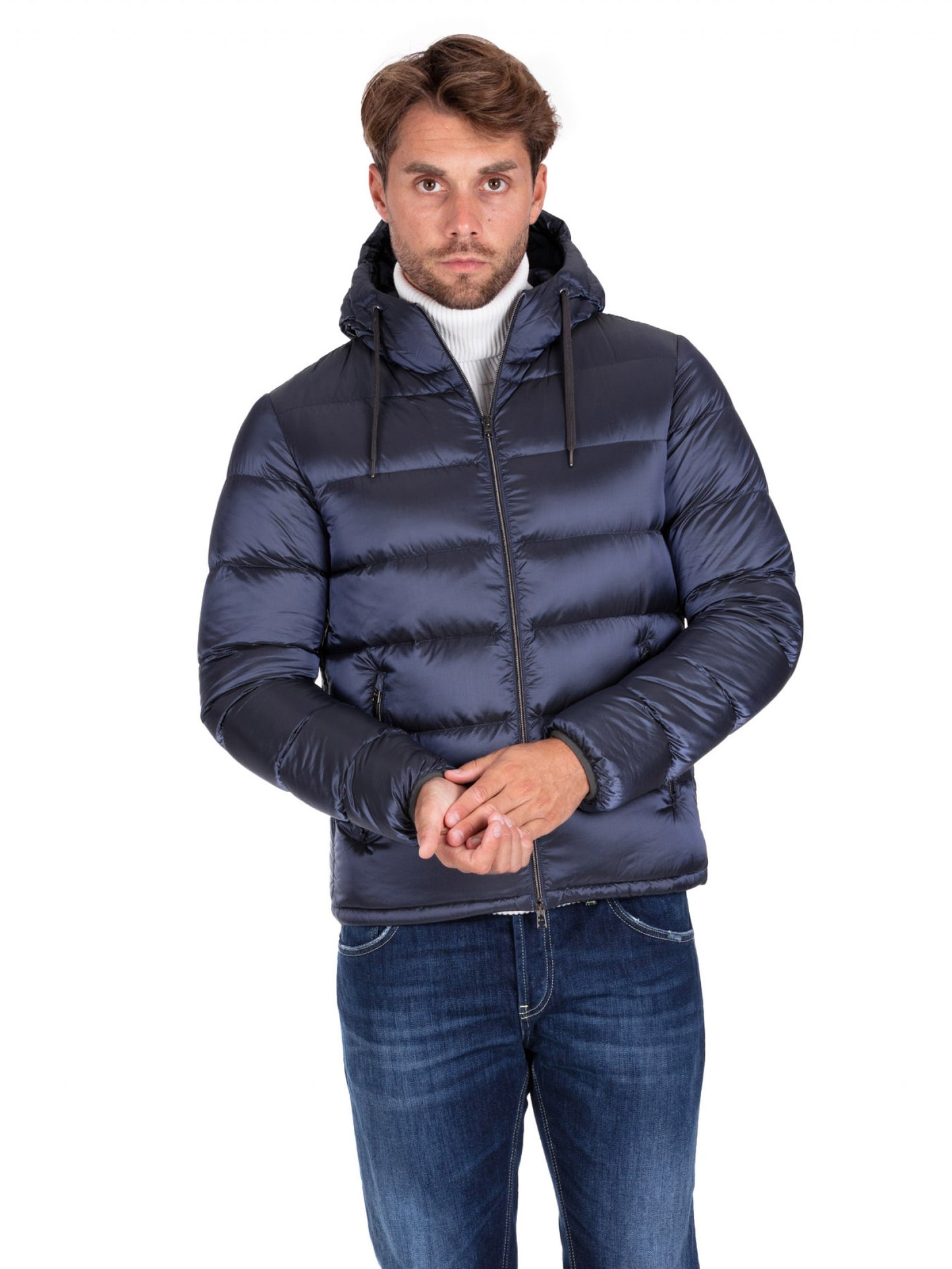 Blaue gepolsterte Bomberjacke aus Nylon