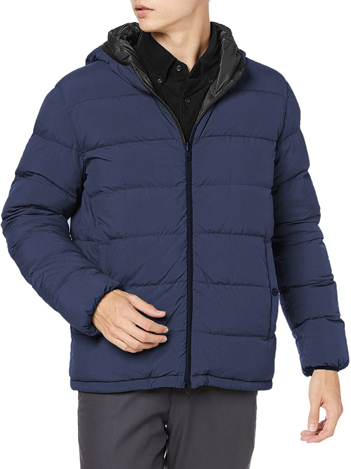 Blaue Polyamid-Daunen-Wendejacke