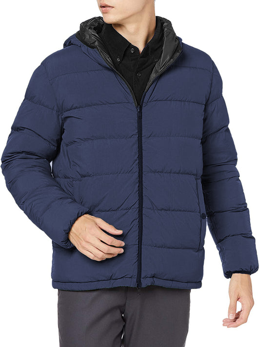 Blaue Polyamid-Daunen-Wendejacke