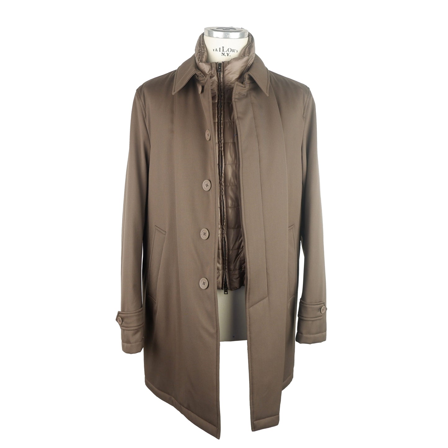Brauner Trenchcoat aus Wolle mit Knopfverschluss