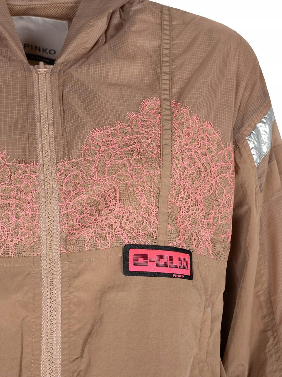 Beige Nylon Wasserdichte Jacke mit Kapuze