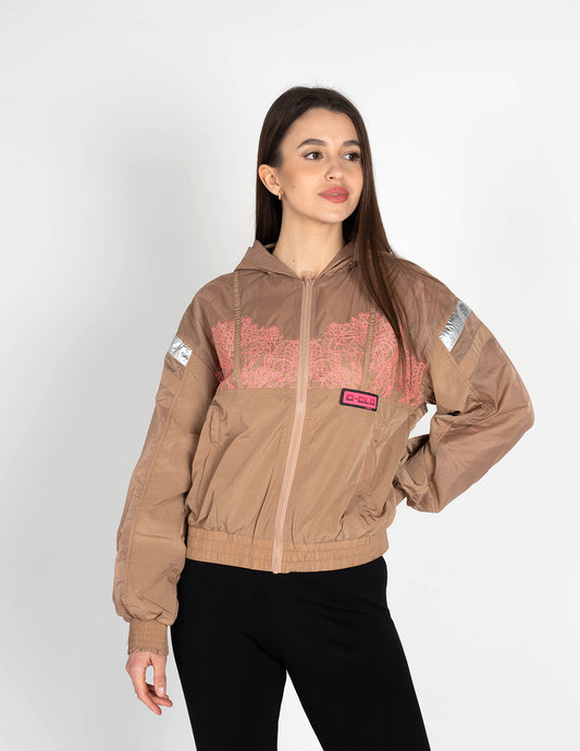 Beige Nylon Wasserdichte Jacke mit Kapuze