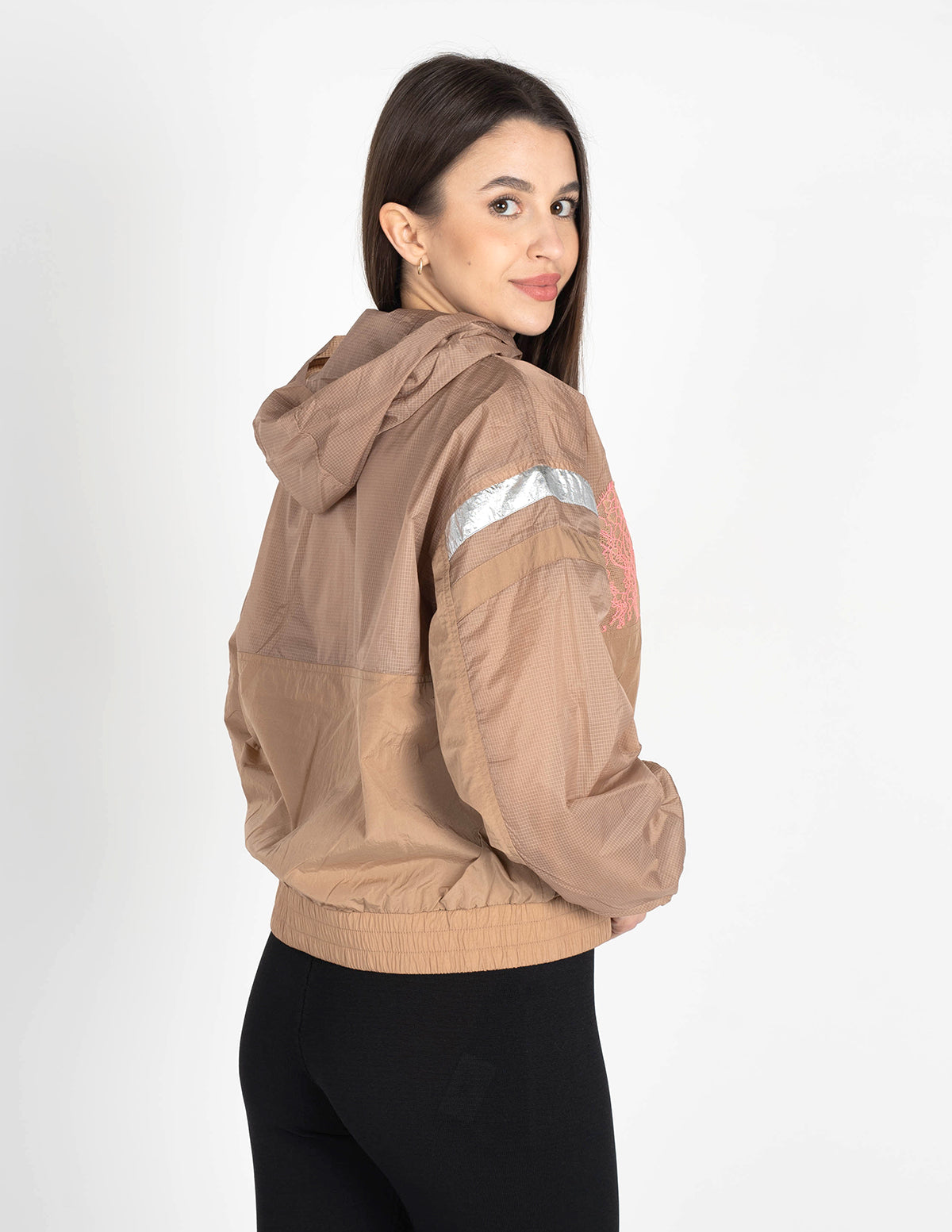 Beige Nylon Wasserdichte Jacke mit Kapuze