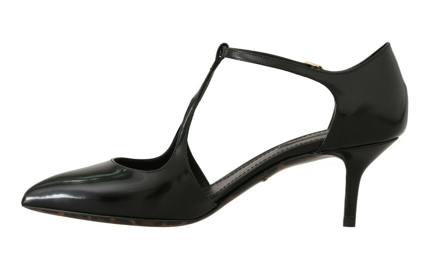 Schwarze T-Riemen-Sandalen aus Leder