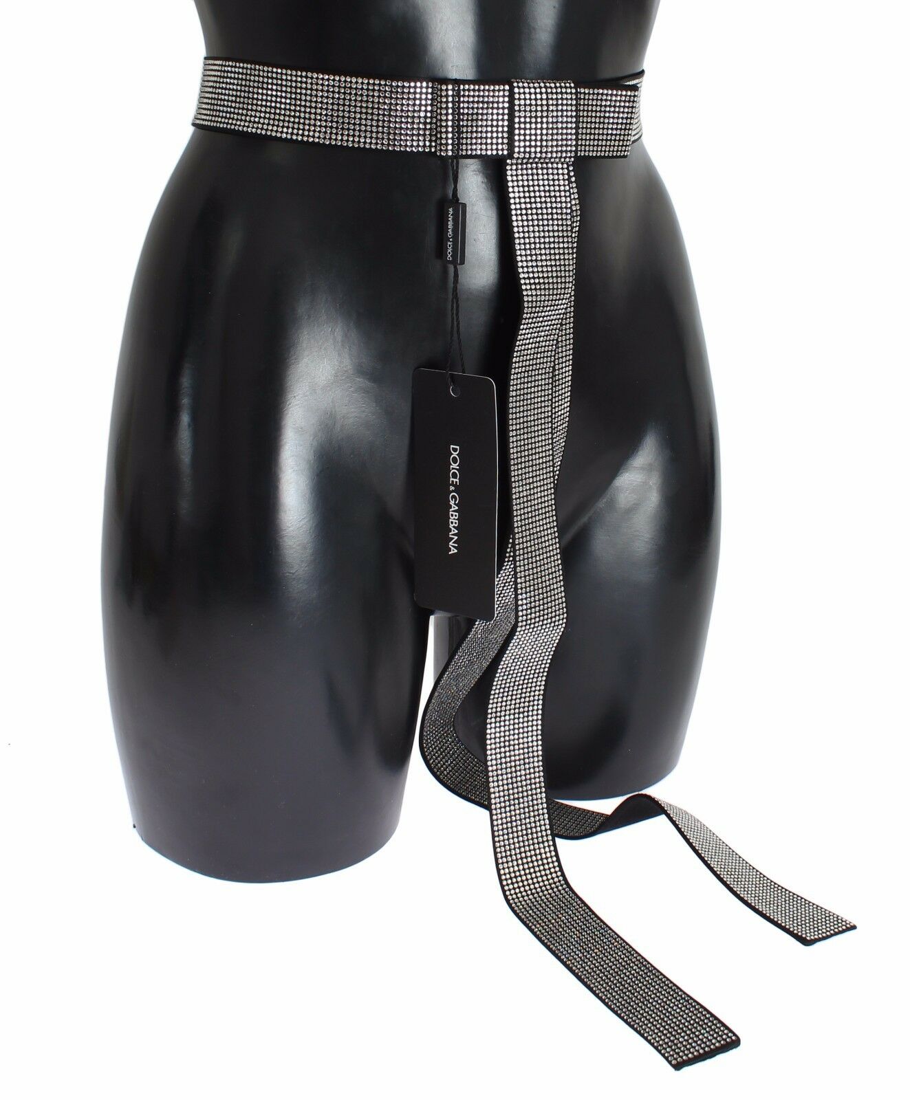 Schwarzer Seidengürtel mit klarer Kristallschleife für die Taille