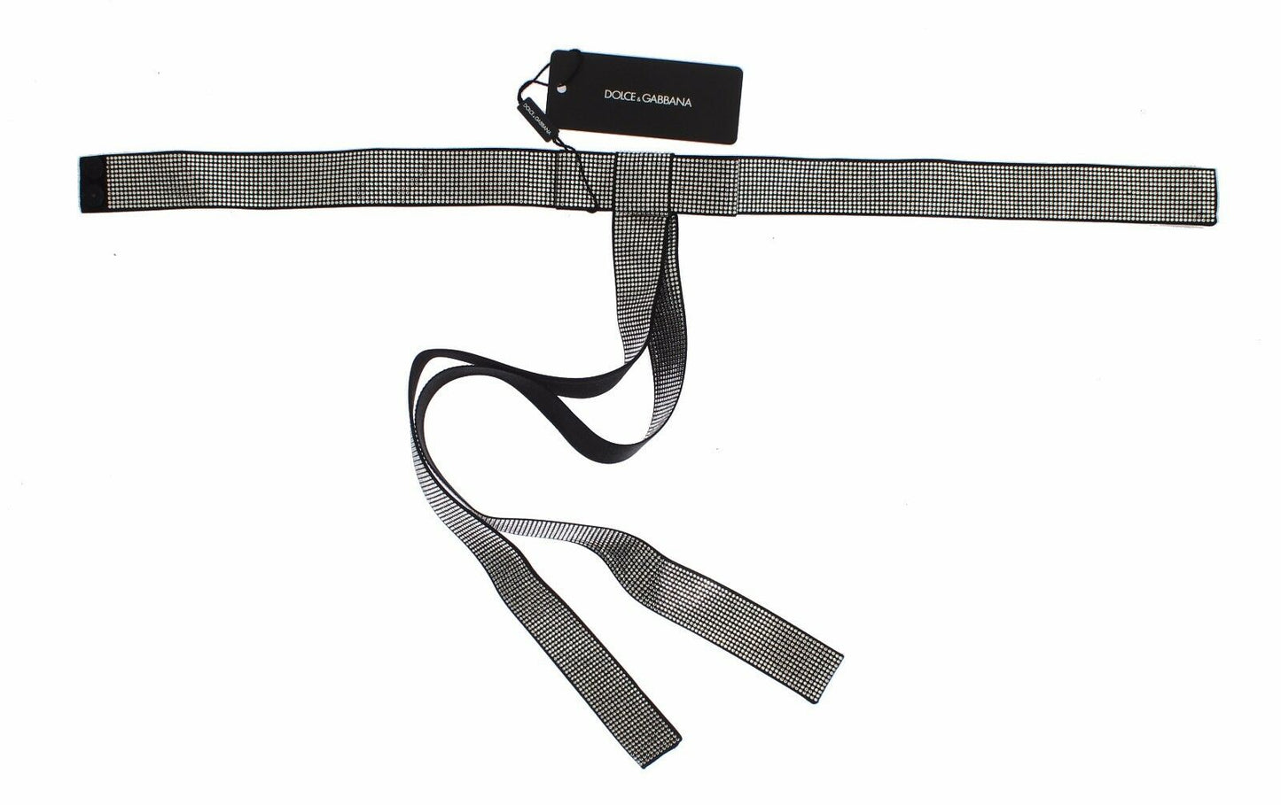 Schwarzer Seidengürtel mit klarer Kristallschleife für die Taille