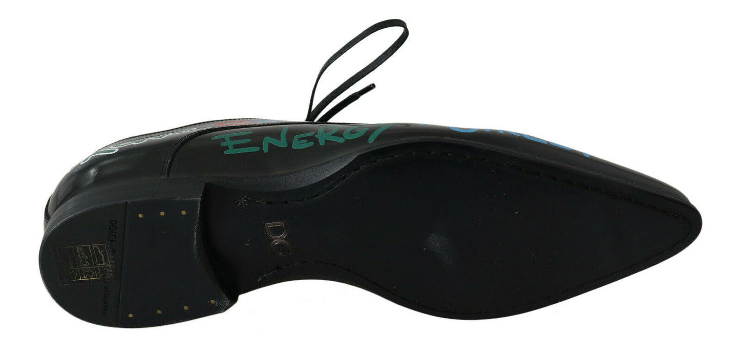 Schwarzes Leder James Bond Handbemalte Schuhe