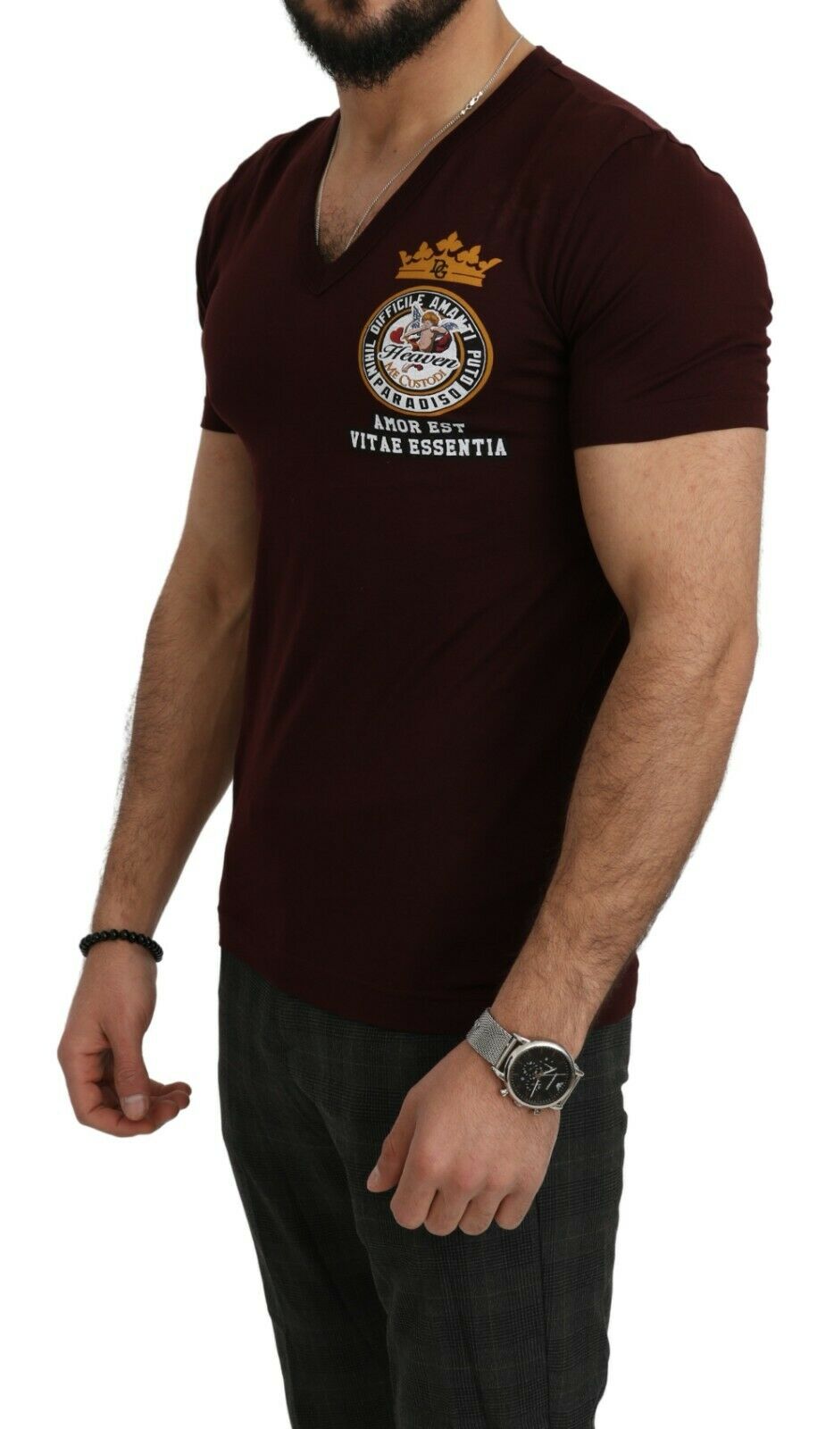 Bordeauxfarbenes Baumwoll-T-Shirt von Angel King