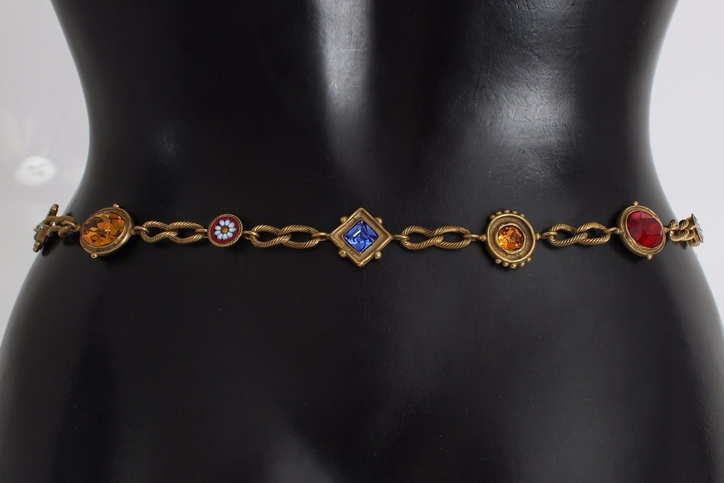 Schwarzes Wildleder Gold Messing Farbe Kristall Taille Gürtel