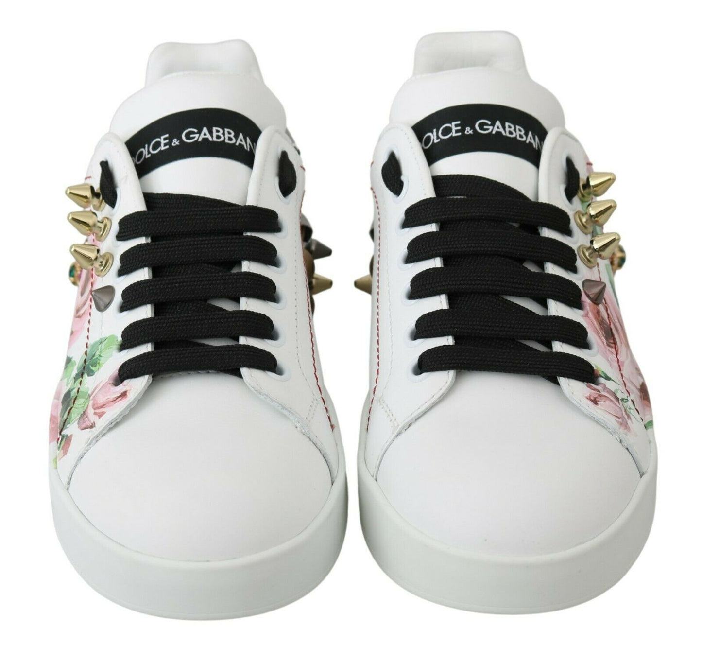 Weißes Leder Kristall Rosen Floral Turnschuhe Schuhe