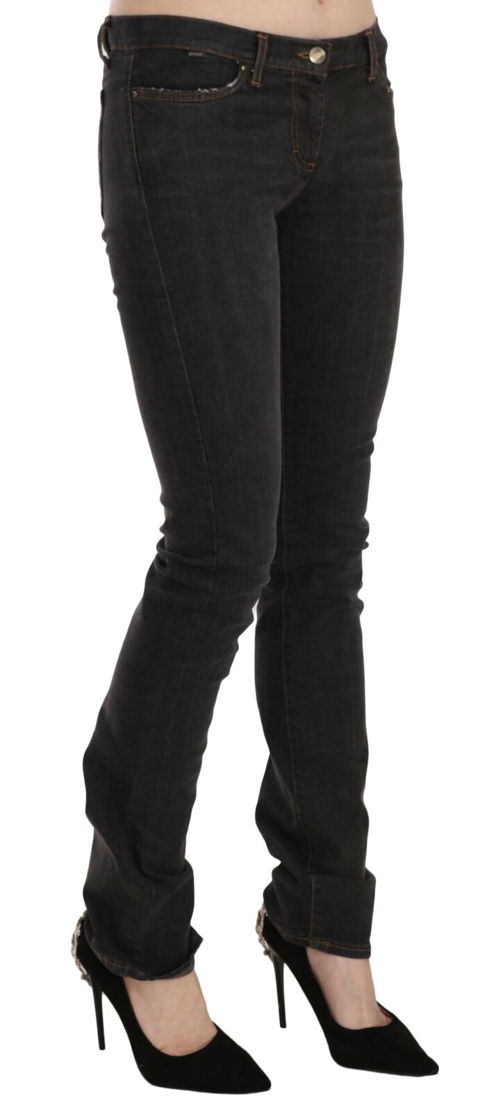 Schwarze Skinny-Denim-Hose mit niedriger Taille Hose Jeans