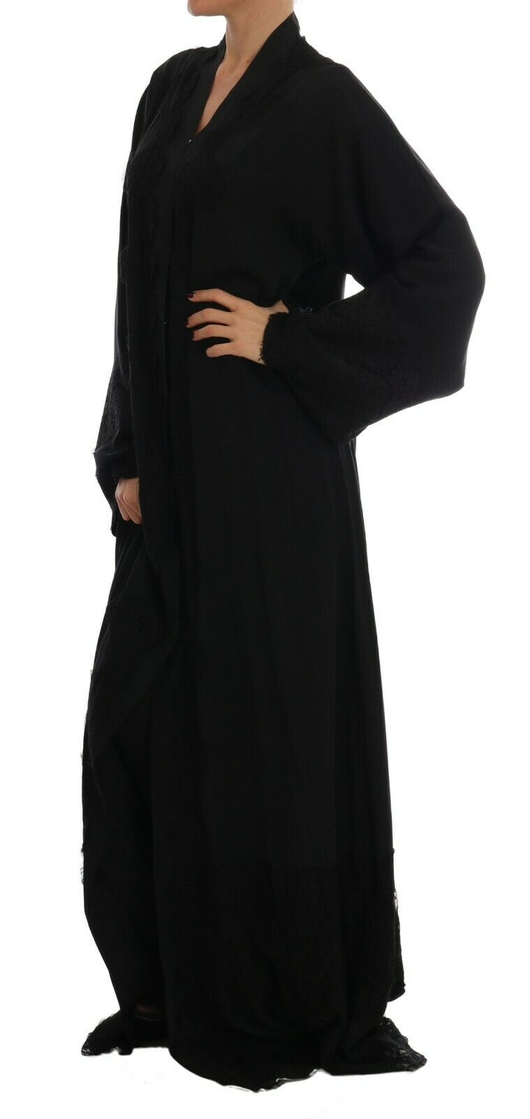 Schwarzer Seiden-Ricamo-Kaftan Abaya-Kleid