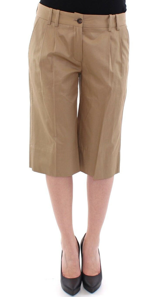 Beige Solid Cotton Shorts Hosen