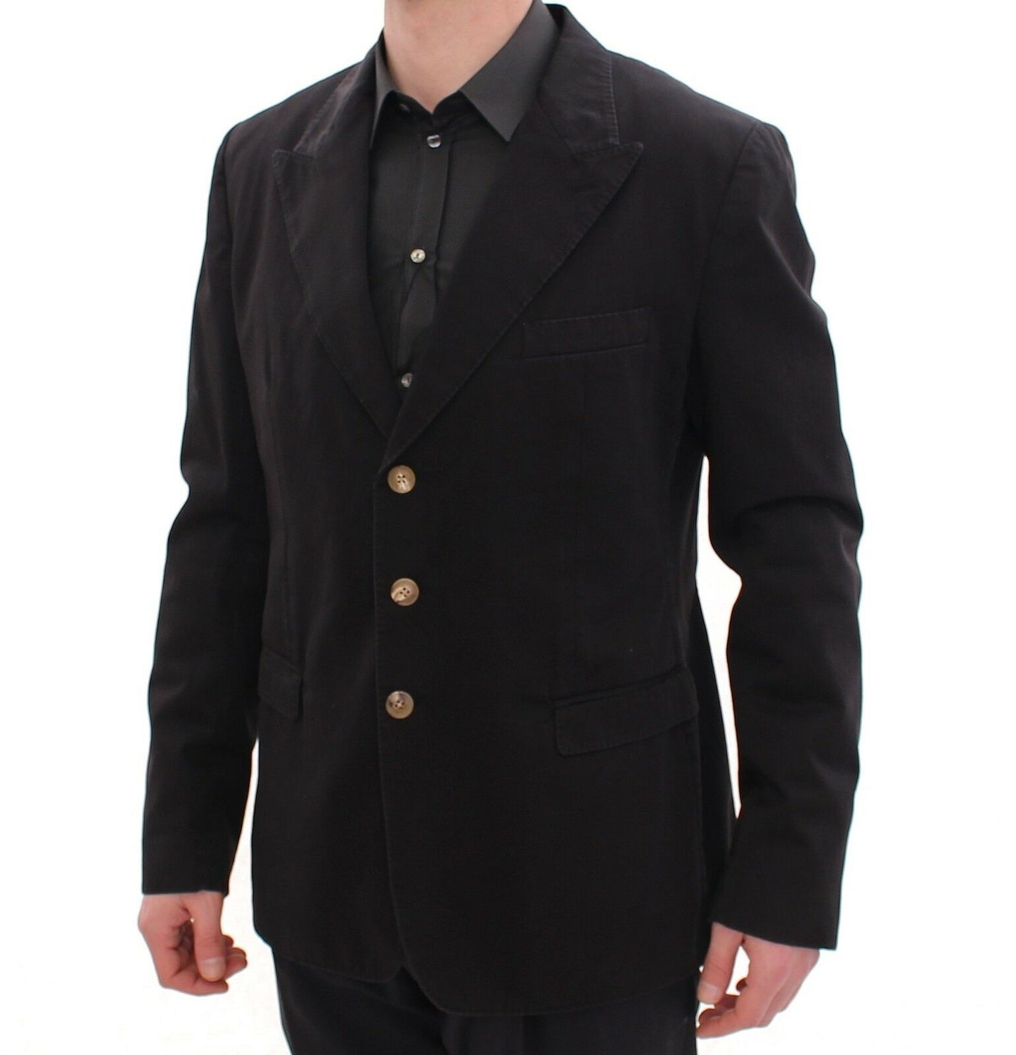 Schwarzer Blazer mit drei Knöpfen und schmaler Passform