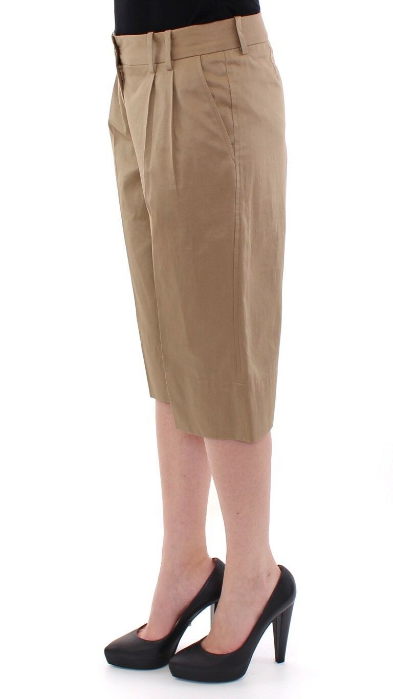 Beige Solid Cotton Shorts Hosen