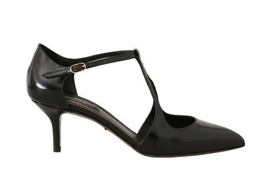 Schwarze T-Riemen-Sandalen aus Leder