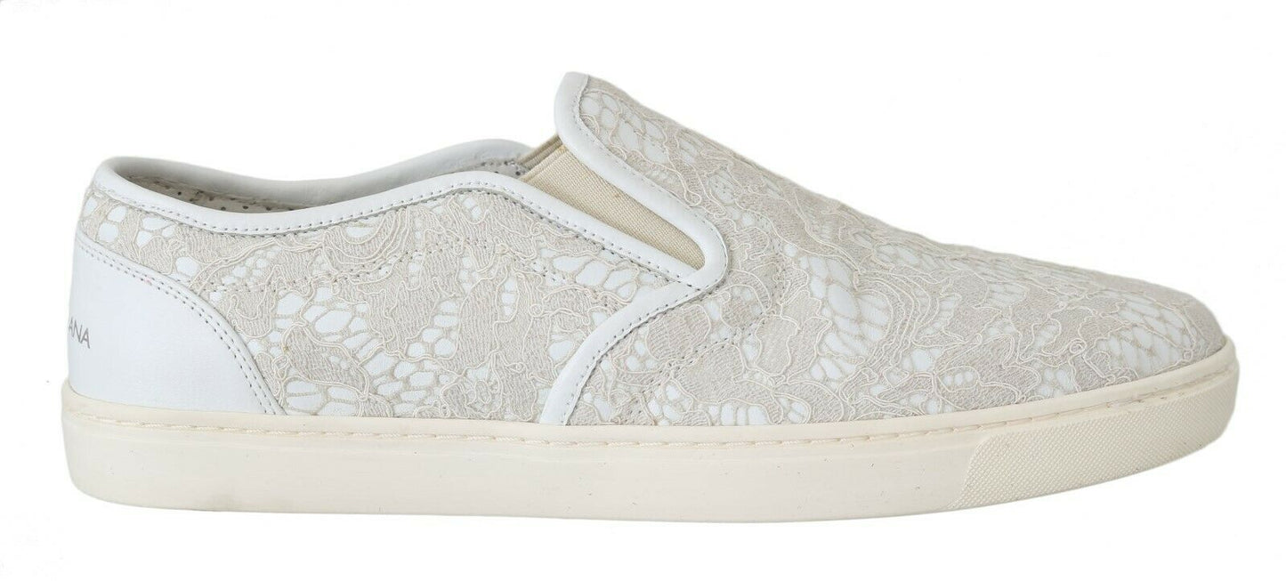 Weiße Leder Spitze Slip On Loafers Schuhe