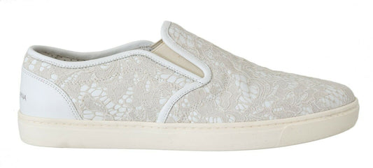 Weiße Leder Spitze Slip On Loafers Schuhe