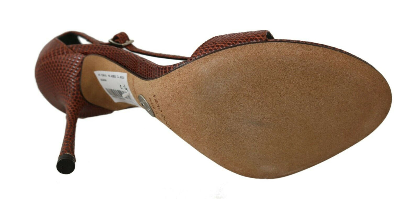 Braun Leder Sandalen Pumps Eidechse Leguan Schuhe