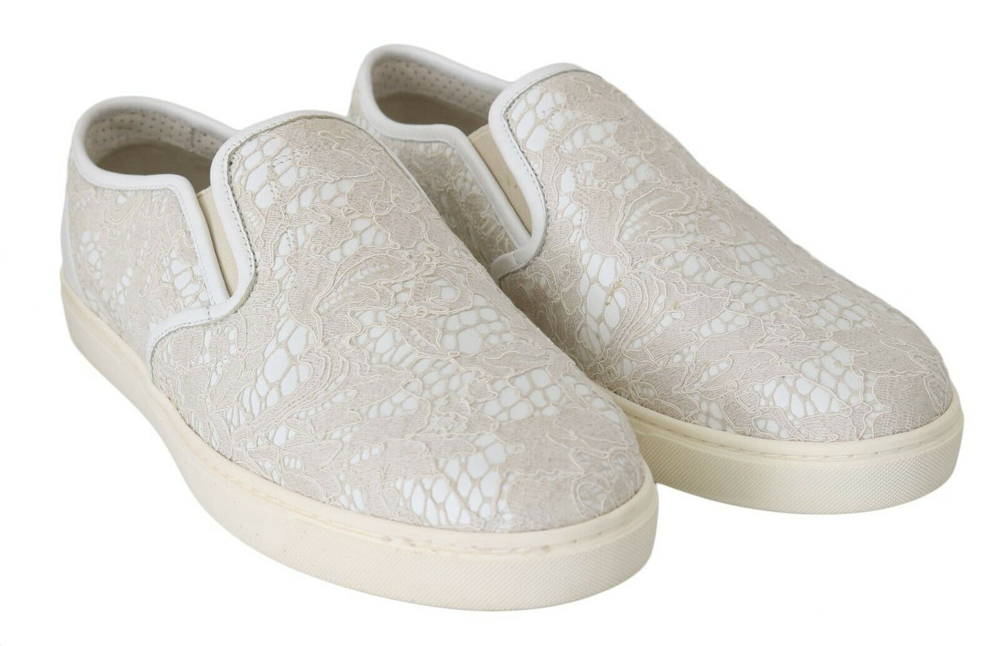 Weiße Leder Spitze Slip On Loafers Schuhe