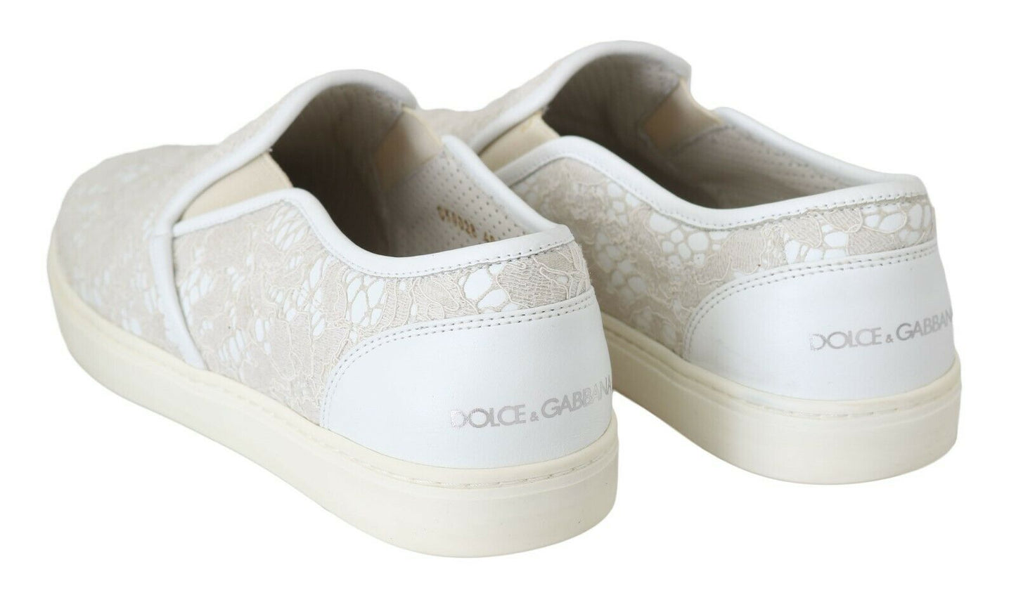 Weiße Leder Spitze Slip On Loafers Schuhe