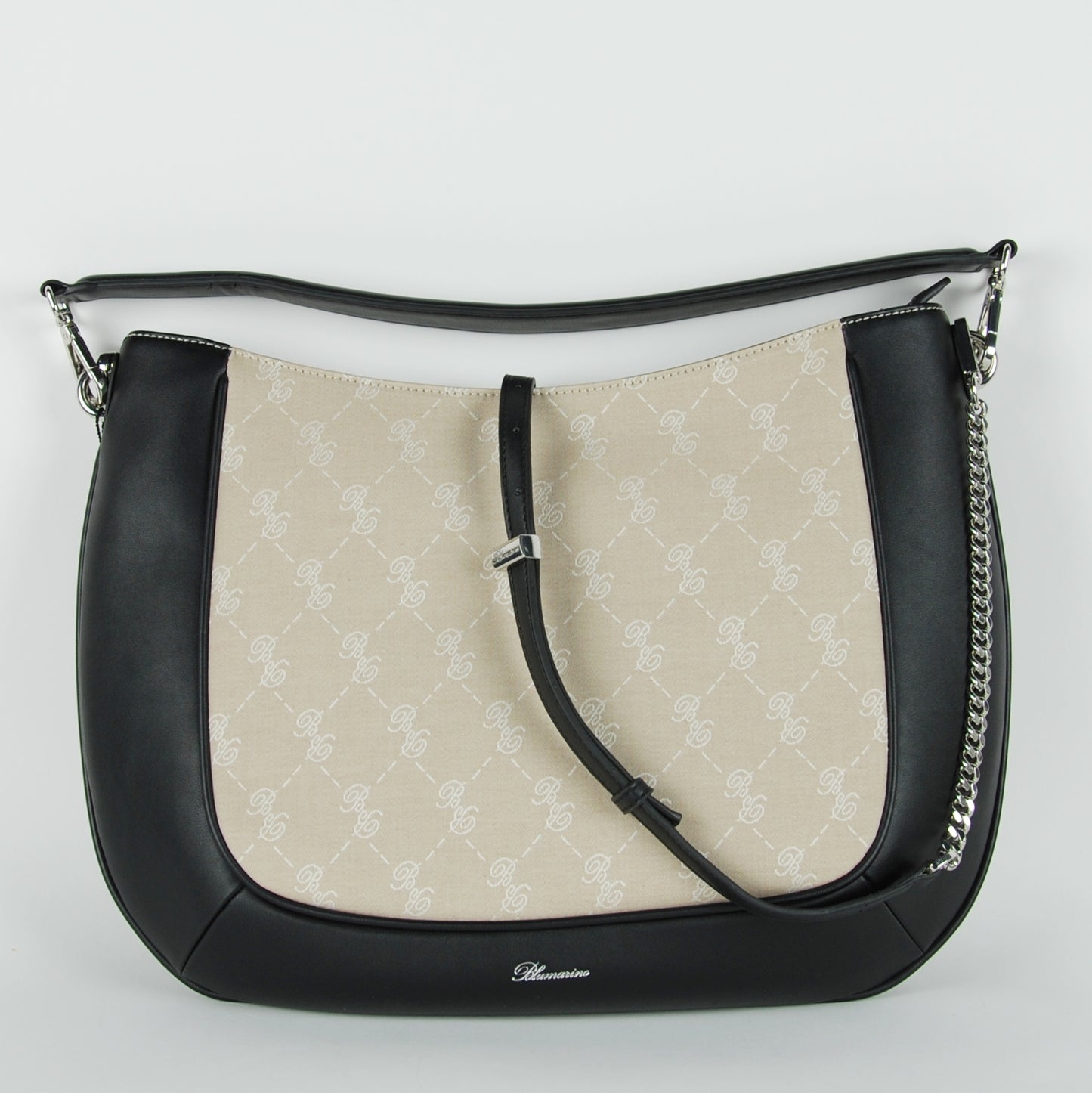 Schwarze Tasche mit beigem Einsatz