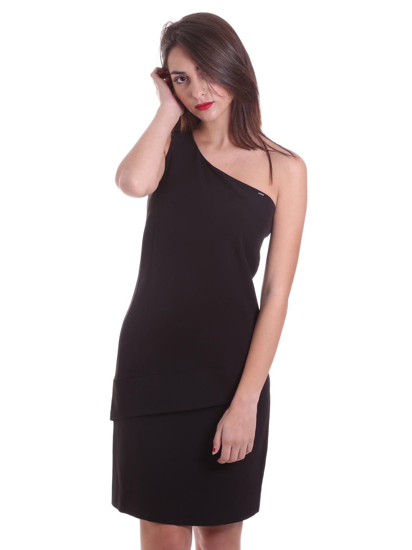 Schwarzes Polyester-Soft Fit Kleid