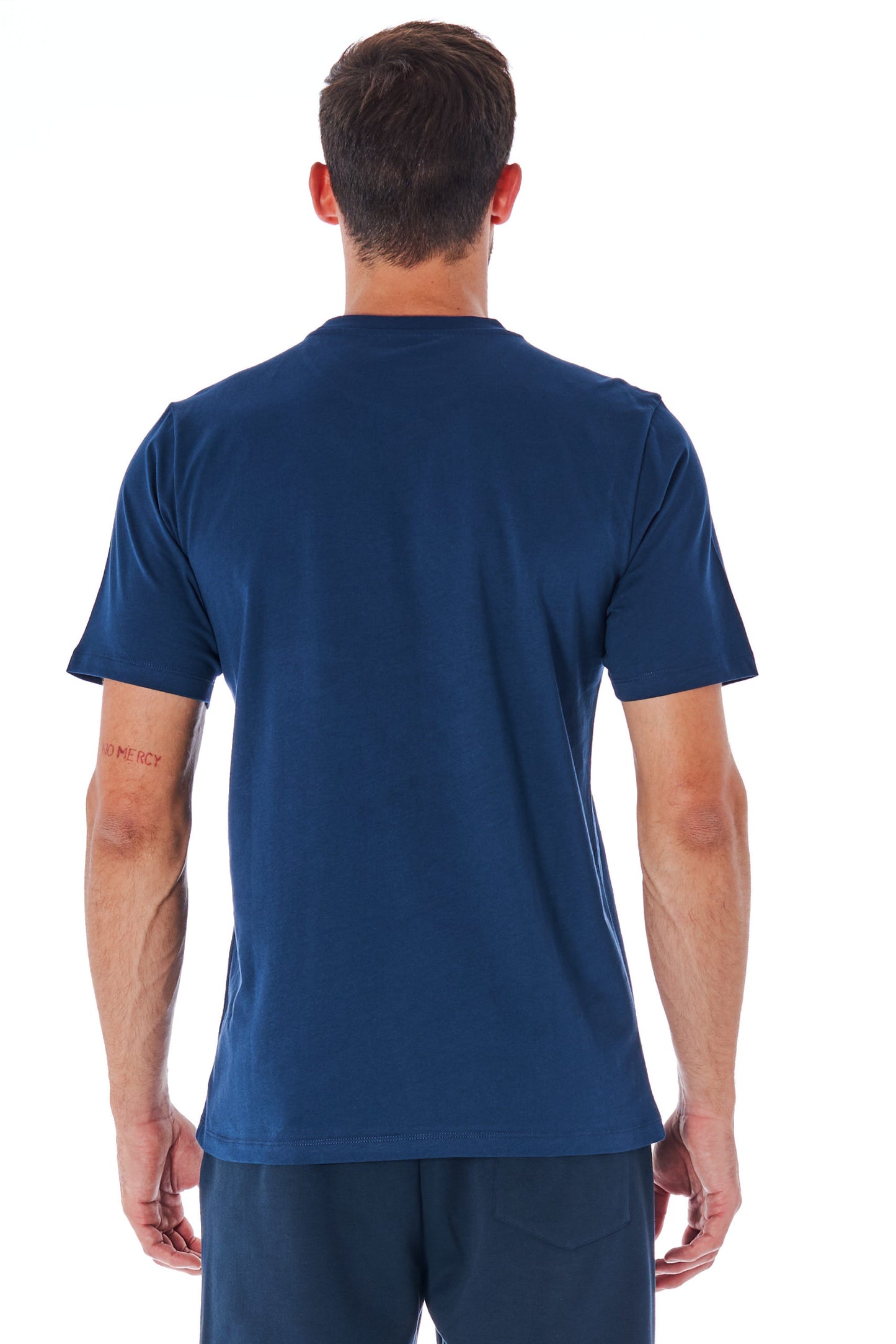 Dunkelblaues Baumwoll-T-Shirt mit kurzen Ärmeln und Logo vorne