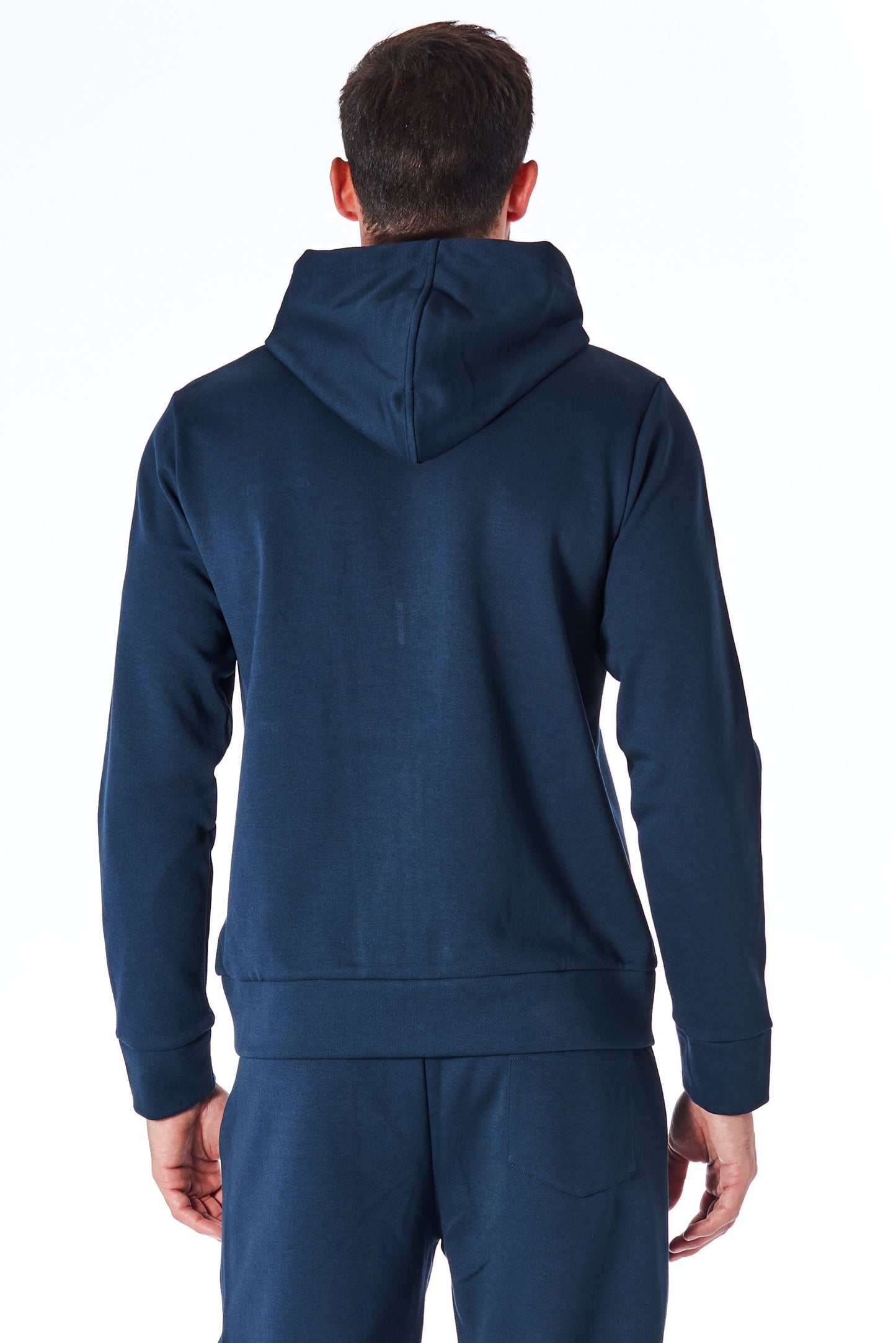 Blaues Sweatshirt mit Kapuze und Reißverschluss aus Baumwolle und Polyester