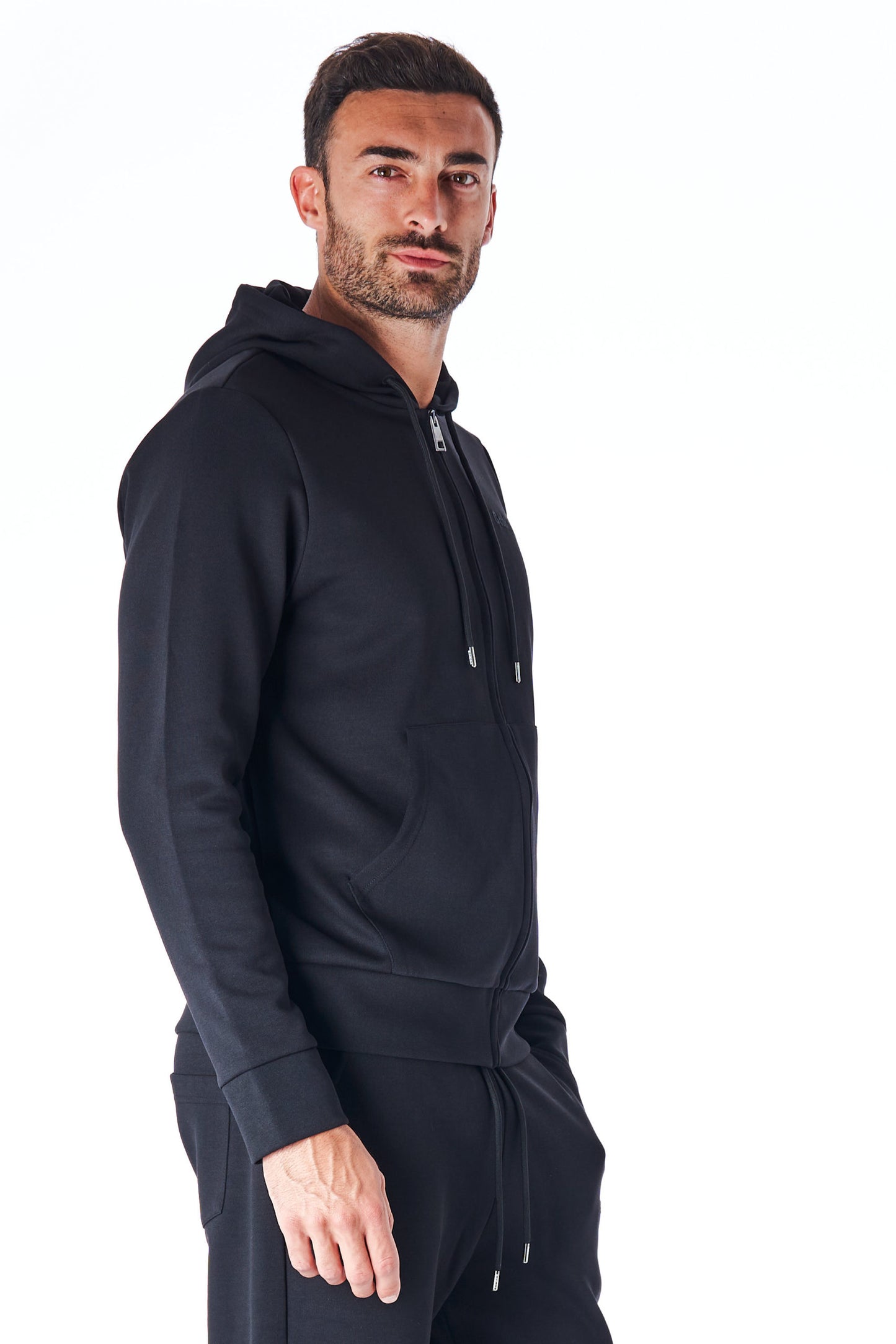 Schwarzes Sweatshirt mit Reißverschluss aus Baumwolle und Polyester