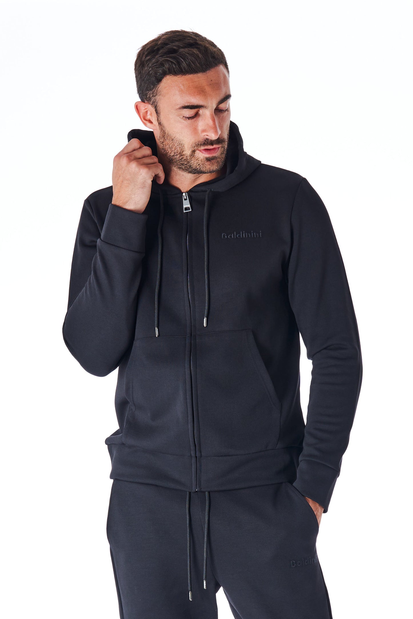 Schwarzes Sweatshirt mit Reißverschluss aus Baumwolle und Polyester