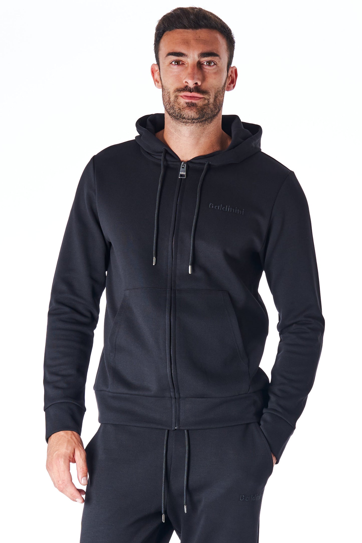 Schwarzes Sweatshirt mit Reißverschluss aus Baumwolle und Polyester