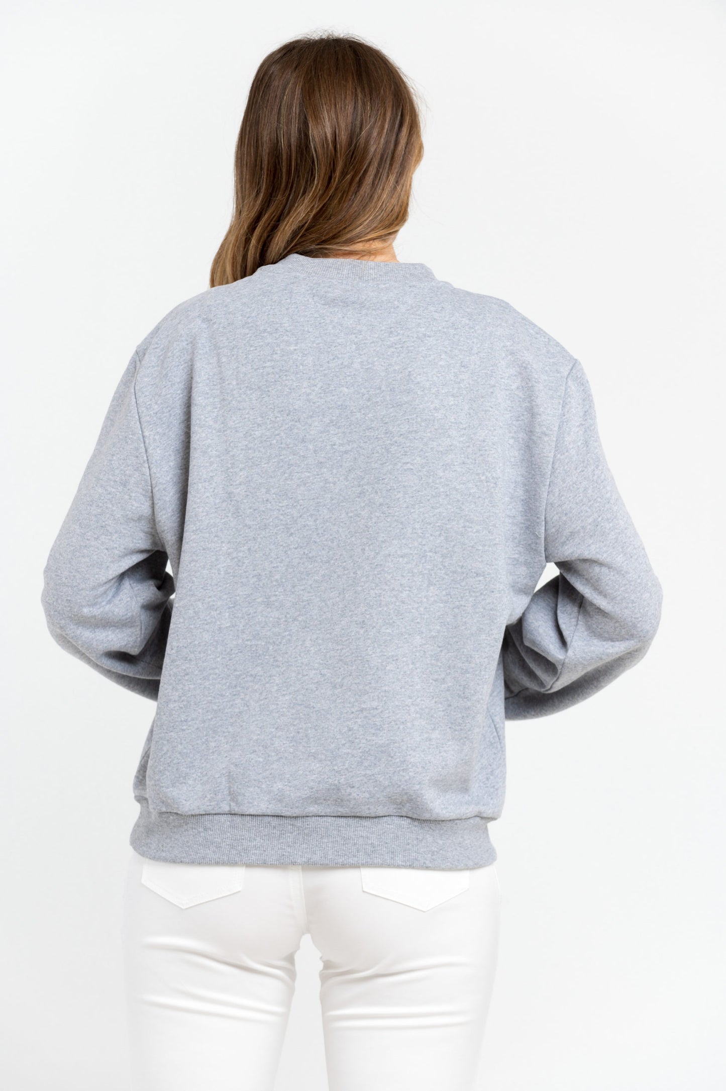 E Melange Grau Print Blauer Pullover